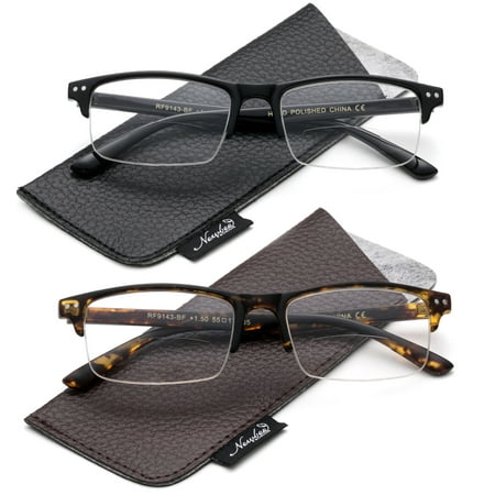 2 Value Pack Bifocal Reading Glasses Semi Half Frame Stylish Look Wide Frame with Pouches