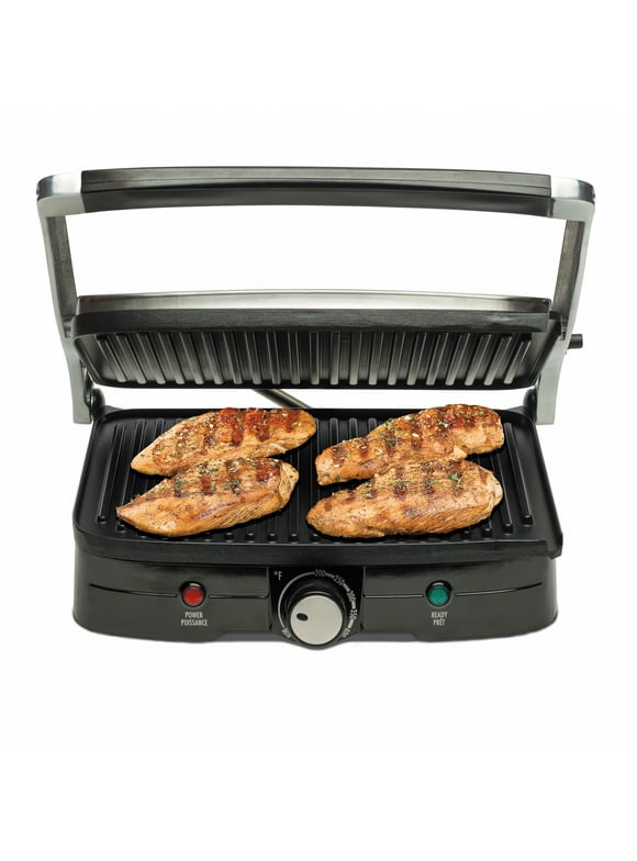 Hamilton Beach Indoor Grill with Panini Press 2 in 1, Nonstick Plates, Stainless Steel, 25334-MX