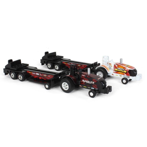 ERTL 1/64 Case IH Magnum Red Rumbler & Mighty Magnum Pulling Tractors with Sleds 37941-SET