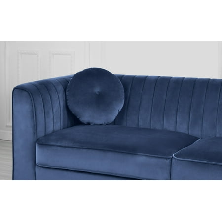 Clic And Traditional Living Room Marilyn Velvet Sofa With Tufted Accent Pillows Blue
