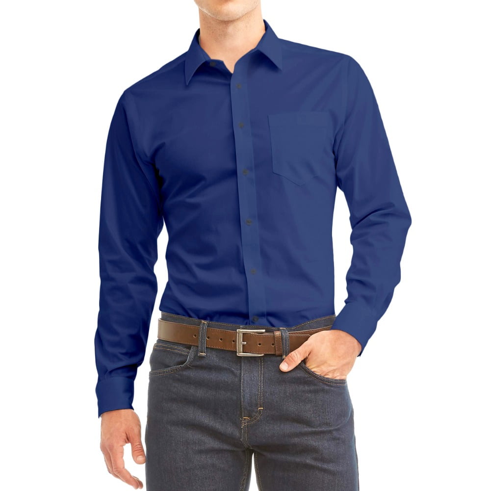 Desire Collection Men's Long Sleeve Classic Fit Pocket Dress Shirt Dark  Grey 2XL - Walmart.com