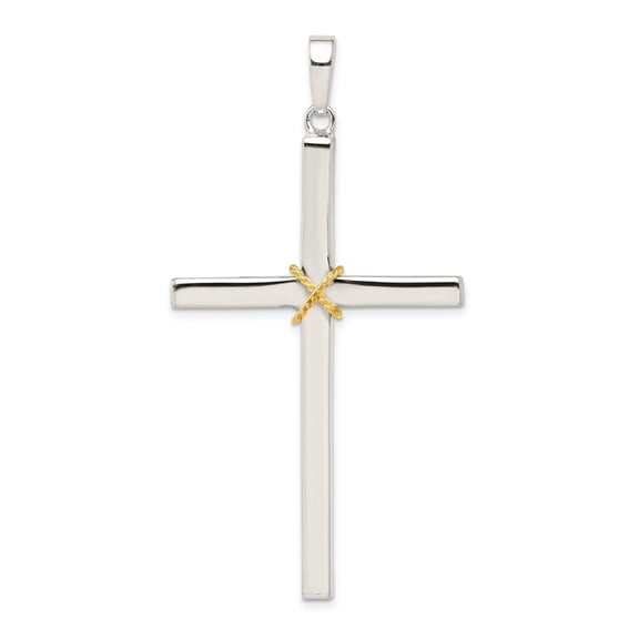 Sterling Silver and White Gold Crucifix Cross Pendant for Men and Women with Rope Wrapped Design Dual Tone High Polish Religious Necklace Spiritual Faith Charm Jewelry Accessory