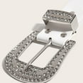 thumbnail image 5 of Previn Women's Rhinestone Belt Faux Leather Studded D Ring Casual Beaded Medium Buckle Punk Adjustable Belts White Small-Large, 5 of 5