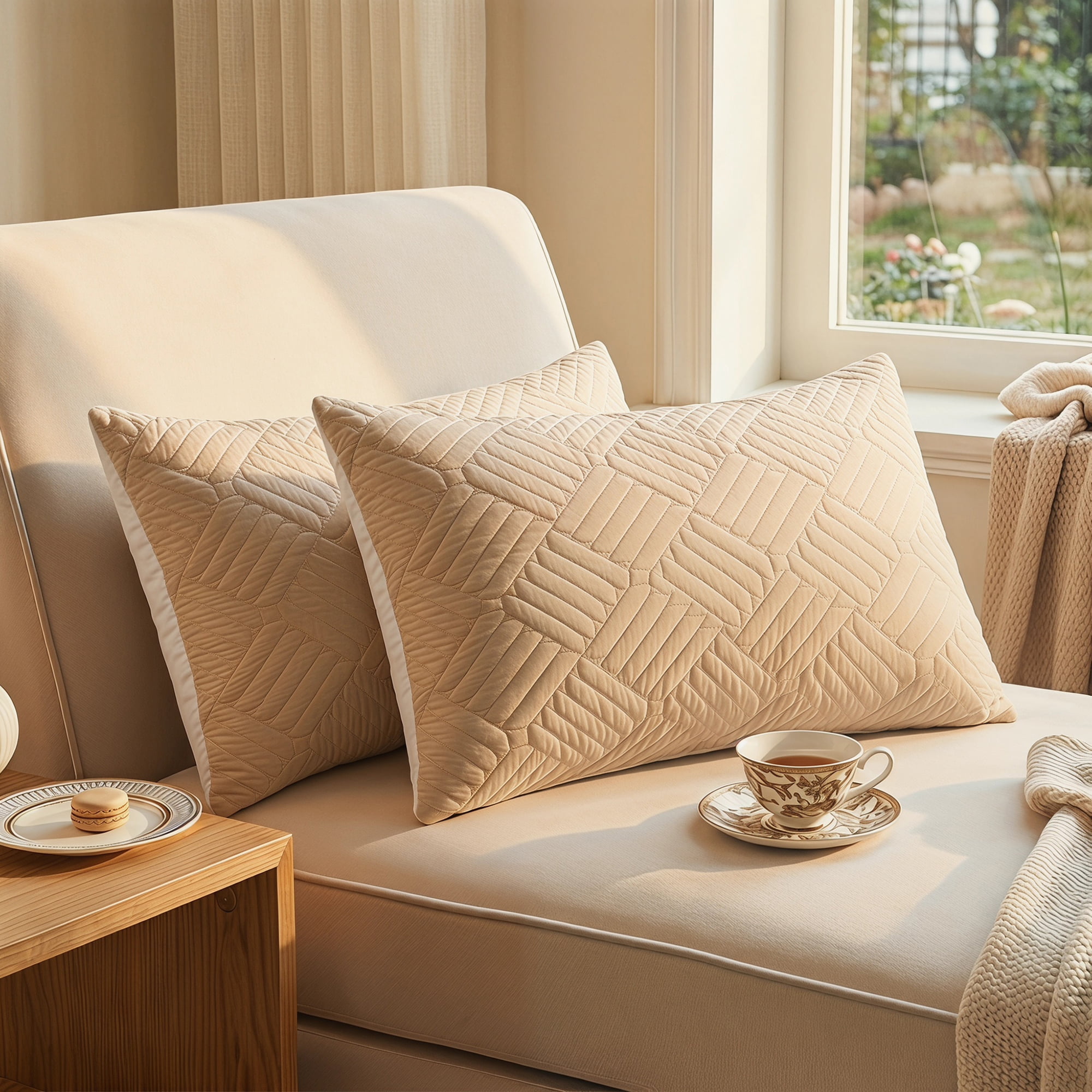 Unique Bargains 2Pcs Standard Size Breathable Cotton Pillow Protectors Queen Gold