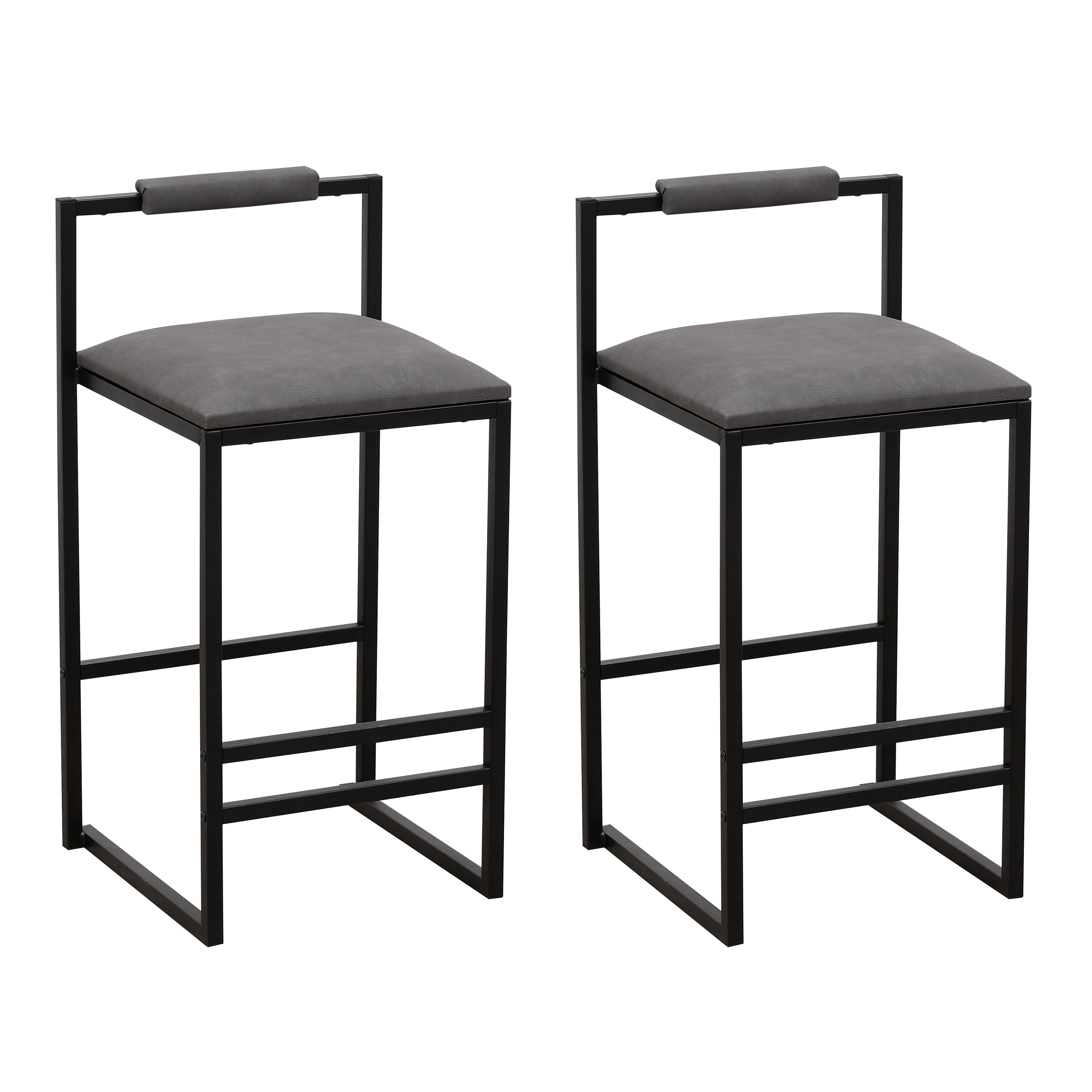 Miniyam 32" Bar Stools, Set of 2 Upholstered Barstools with Back, Faux Leather Farmhouse Bar Chairs Island Stools,Gray