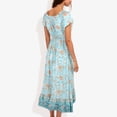 thumbnail image 5 of Women's Open Gathered Neck Short Sleeve Gathered Waist Open Tulip Hem Dress - X Large, Teal, 5 of 5