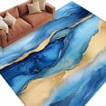 thumbnail image 2 of Blue Marble Washable Living Room Rugs 6'x9', Abstract Ocean Waves Gold Stripes Modern Low Pile Throw Large Area Rug Non-Slip Sturdy Edge Binding Carpet for Dining Room Kitchen Office, 2 of 9