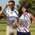 thumbnail image 2 of Jeiento 250 Years Eagle Matching Golf Shirts for Couples Womens Tennis Tank Tops Slim Fit Short Sleeve Mens Athletic Shirts Matching Activewear Set Sportswear for Couples, Women's XS, 2 of 7