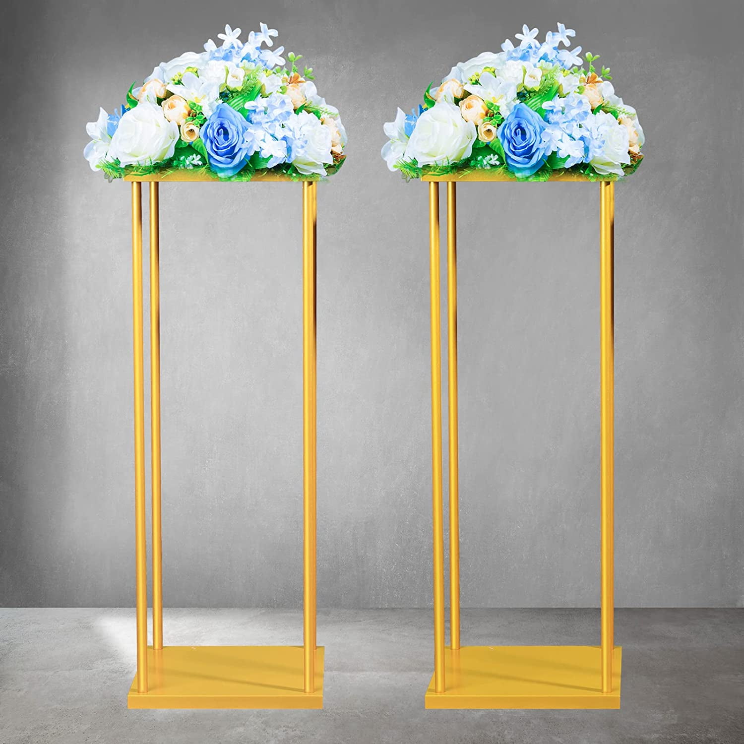 YALLOVE Gold Flower Stand Set of 2, 23.75 Inch Tall Metal Square