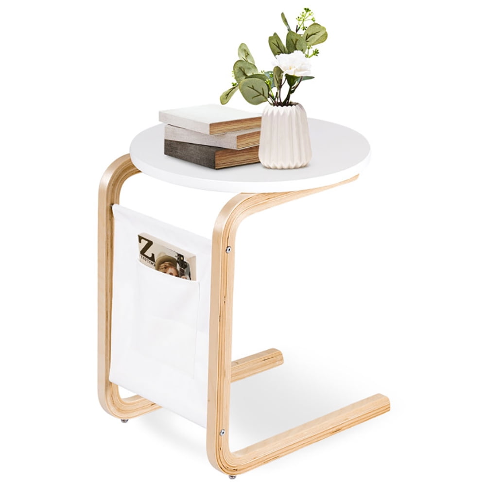 Finihen Bentwood End Table, Bentwood Sofa Side Table with Square Tabletop and Storage Bag, Sofa Side Table, Bed Side Table, for Living Room, Bedroom, White Finihen Bentwood End Table, Bentwood Sofa Side Table with Square Tabletop and Storage Bag, Sofa Side Table, Bed Side Table, for Living Room, Bedroom, White