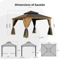 thumbnail image 5 of 12'x12' Hardtop Gazebo, Outdoor Wooden Coated Aluminum Frame Hard Top Gazebo with Galvanized Steel Double Roof, Permanent Metal Roof Gazebo with Nettings, Curtains and Hooks for Deck, Patio, 5 of 7