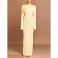 thumbnail image 5 of Women'S Fall Off Shoulder Bodycon Sweater Dress Formal Long Sleeve Elegant Club Party Midi Maxi Dresses Light Yellow M, 5 of 7