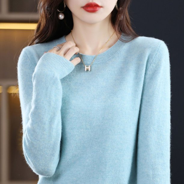 Suéter de lana Suéter de cuello redondo para mujer Suéter tipo pulóver Suéter de base suelta interior Suéter superior para mujer