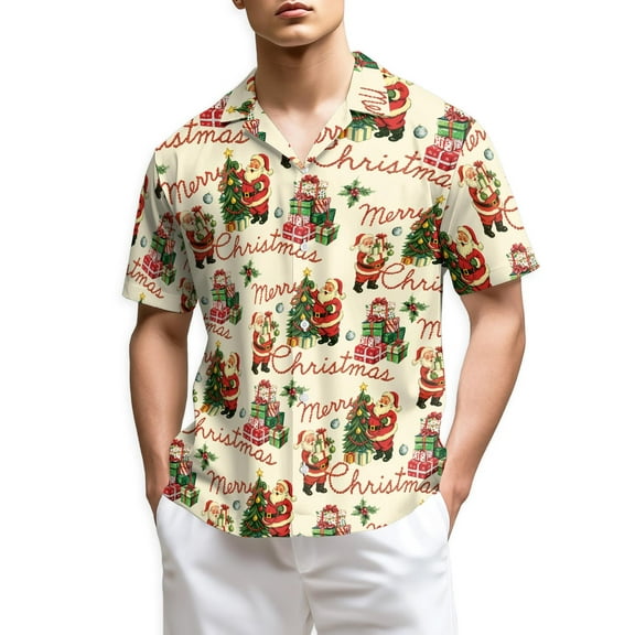 Netecom Santa Claus Hawaiian Shirt for Men Women, Merry Christmas Button Down Summer Beach Short Sleeve Shirts, S-5XL