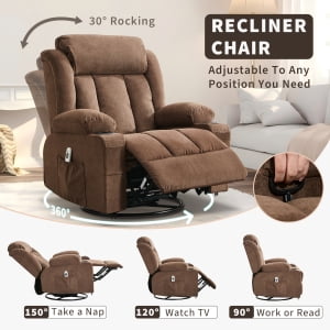 TEQIN Massage Swivel Recliner Chair,Oversized Rocker Recliner with Massage and Lumbar Heat Ergonomic Rocker Chair,Recliner Chairs w/Remote Control, Side Pocket, 2 Cup Holders, USB Charge Port