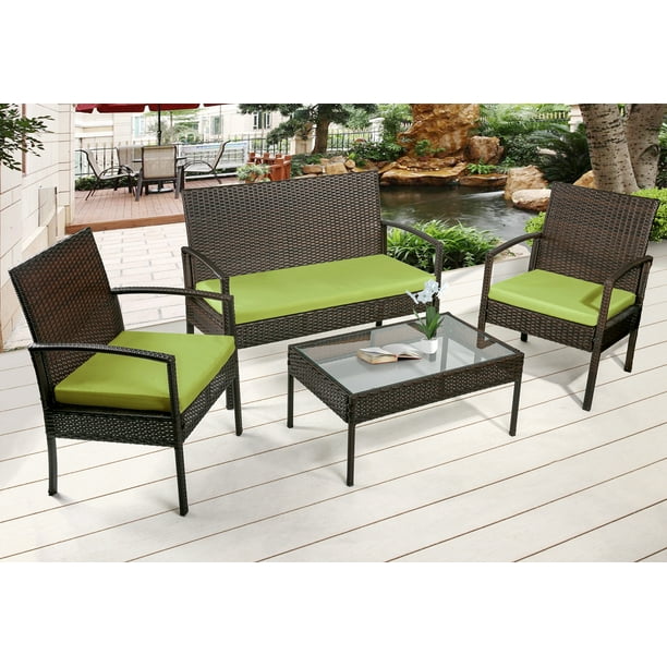 Merax 4-Piece Outdoor Rattan Furniture Set Patio Wicker Cushioned Set