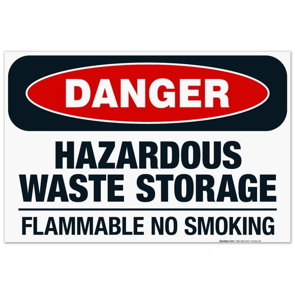 Danger Hazardous Waste Storage Flammable No Smoking Sign, OSHA Danger Sign, 24x36 Corrugated Plastic