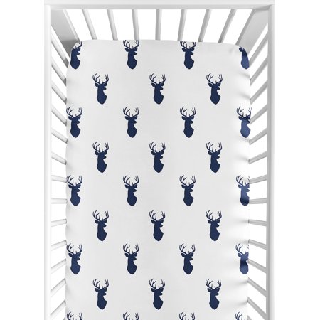 UPC: 0846480040422 | Stag Navy and White Collection Crib Sheet – Deer Print