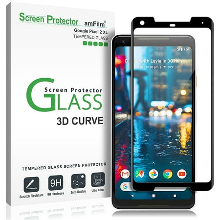 Google Pixel 2 XL amFilm Full Cover Tempered Glass Screen Protector (1 Pack, Black)