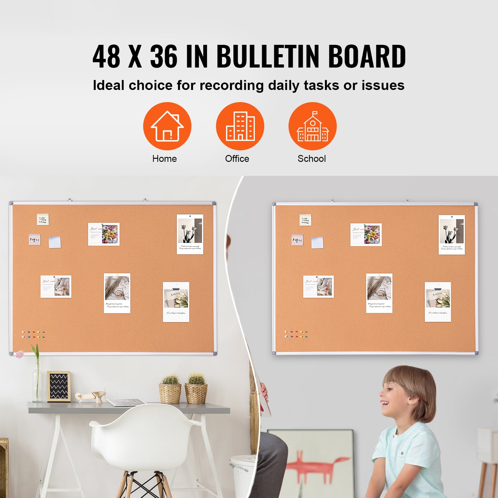 KFFKFF 48"x36" Expansive Cork Board - Bulletin Board for Wall Mounting - Ideal for Educational Institutions, Residences, Workplaces