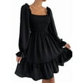 thumbnail image 3 of Women'S Square Neck Lantern Long Sleeve Ruffle Shirred Flowy Party Mini Dress Black XXL, 3 of 9