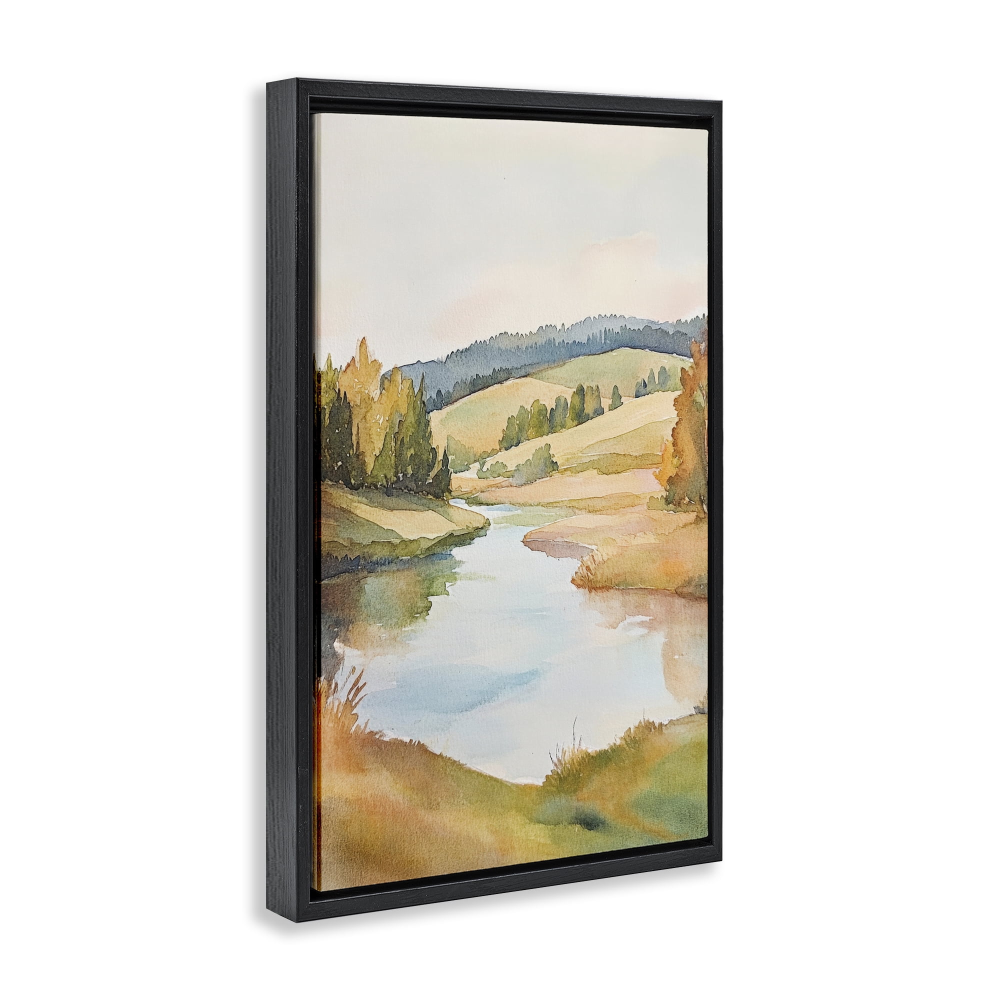 Stupell Industries Serene Watercolor Lake Escape Black Framed Floater Canvas Wall Art, design by Petal Prints Design