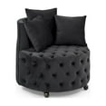 thumbnail image 5 of Rround Upholstered Swivel Chair with 3 Pillows, Velvet Lounge Chair with Movable Wheels, Accent Armless Chair for Living Room Bedroom Lounge Room, Black, 5 of 9