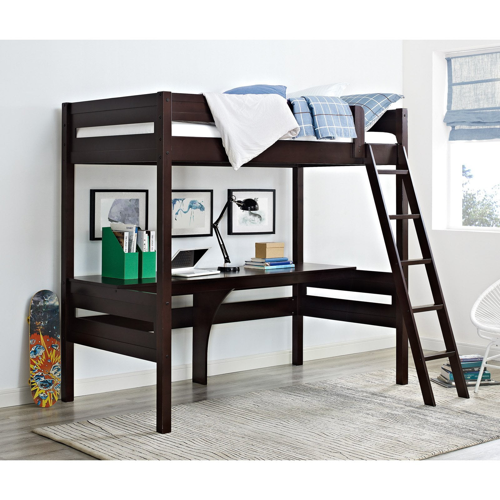 Dorel Living Harlan Twin Wood Loft Bed With Desk Multiple Colors