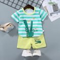 thumbnail image 2 of HCNTES Toddler Baby Boy Summer Outfit Funny Letter T-Shirts Top Shorts Set Infant Boy Summer Clothes(7-8 Years,a292-Light Green), 2 of 4