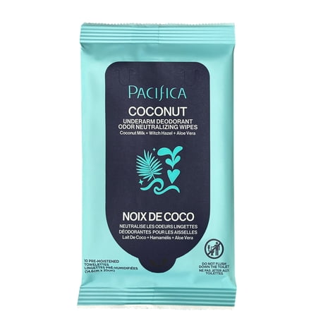 Pacifica Coconut Underarm Deodorant Odor Neutralizing Wipes 10 Count