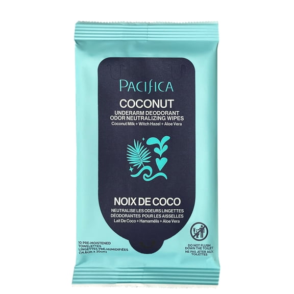 Pacifica Coconut Underarm Deodorant Odor Neutralizing Wipes 10 Count
