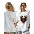 thumbnail image 7 of Women's T-Shirt Terror Skull Short Sleeve Casual Tee Classic Crew Neck T Shirt for Women White, L, 7 of 7