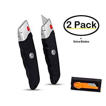 Internet's Best Premium Utility Knife - Set of 2 - Retractable Razor Knife Set - Extra Blade Refills - Box Cutter Locking Razor (The Best Knife Set Reviews)