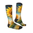 thumbnail image 3 of Vsdgher Artistic Oil Painting Sunflower Print Thigh High Socks Extra Long Stretchy Sock Women Over Knee High Opaque Stocking Daily Wear, 3 of 5