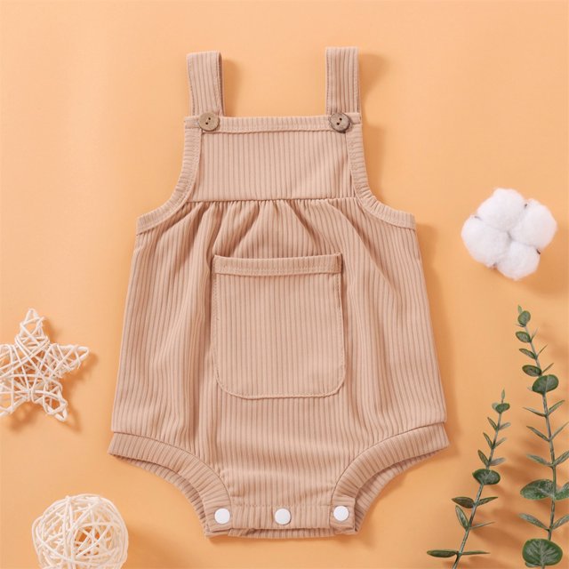 Girls Bodysuit Ribbed Suspender Romper for Solid Pocket Design Girls Boys Jumpsuit Wardrobe Platform-Competitive Listing
