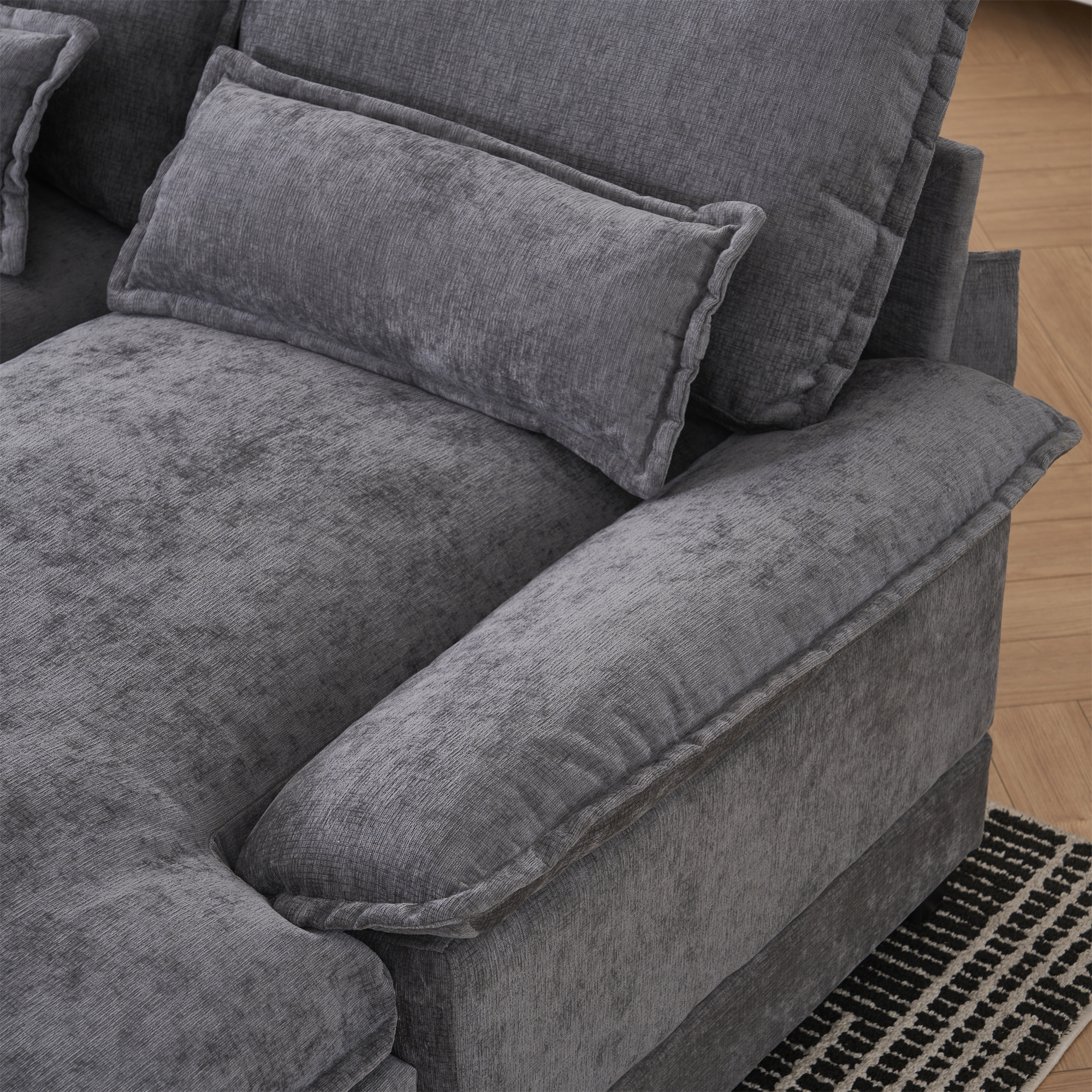 Aukfa 126" Oversized Sectional Sofa U-shaped Couch w/ Cupholder Console & USB Port for Living Room, Chenille, Gray