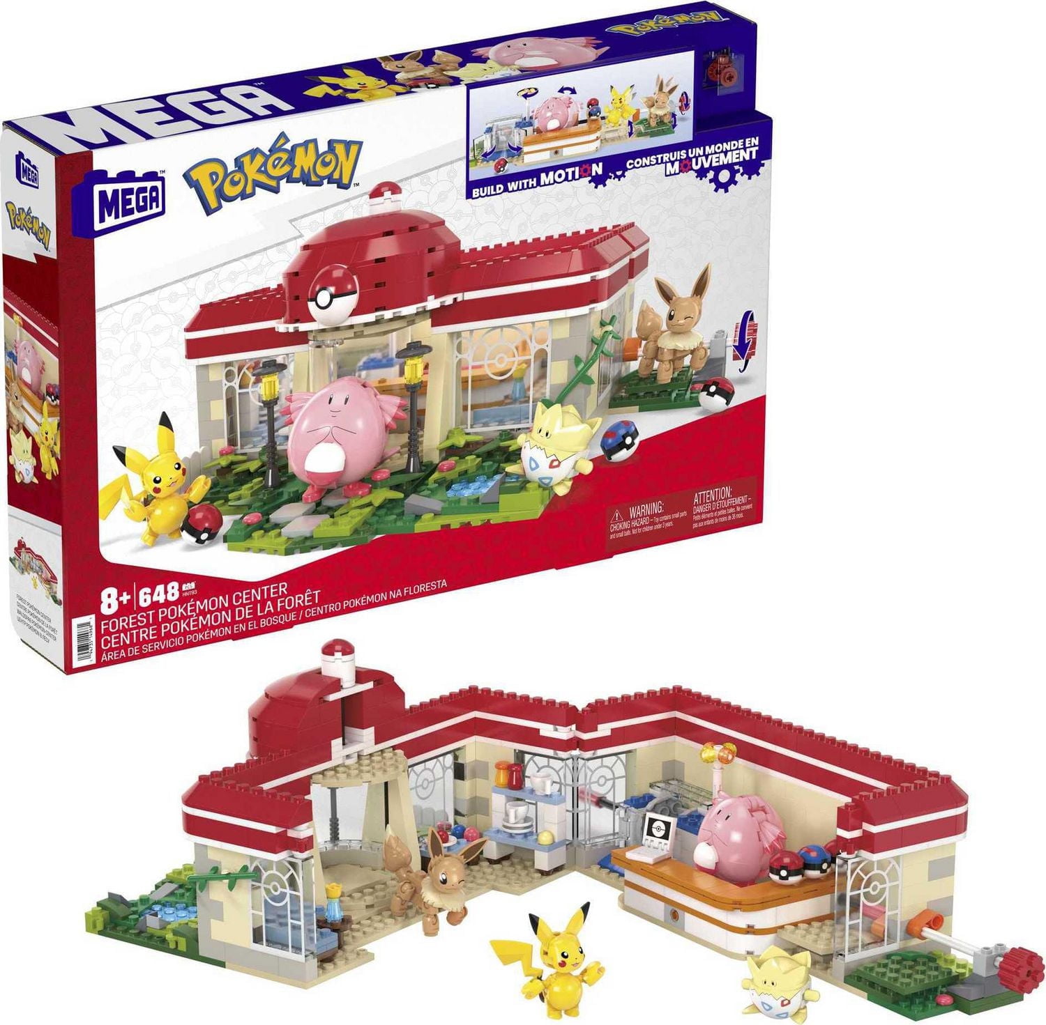 MEGA Pokémon Building Toy Kit, Forest Pokémon Center (648 Pieces) with 4 Action Figures