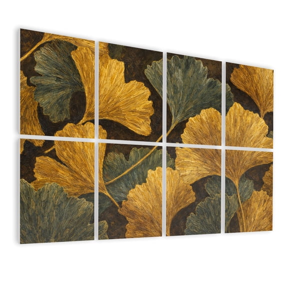 Rustic Farmhouse 8 Pack Art Acoustic Panels Sound Absorbing Golden Ginkgo leaves Luxury Floral art Gold natural Decorative Soundproof Wall Panels Self Adhesive for Nursery Game Room Bedroom 48"x32"