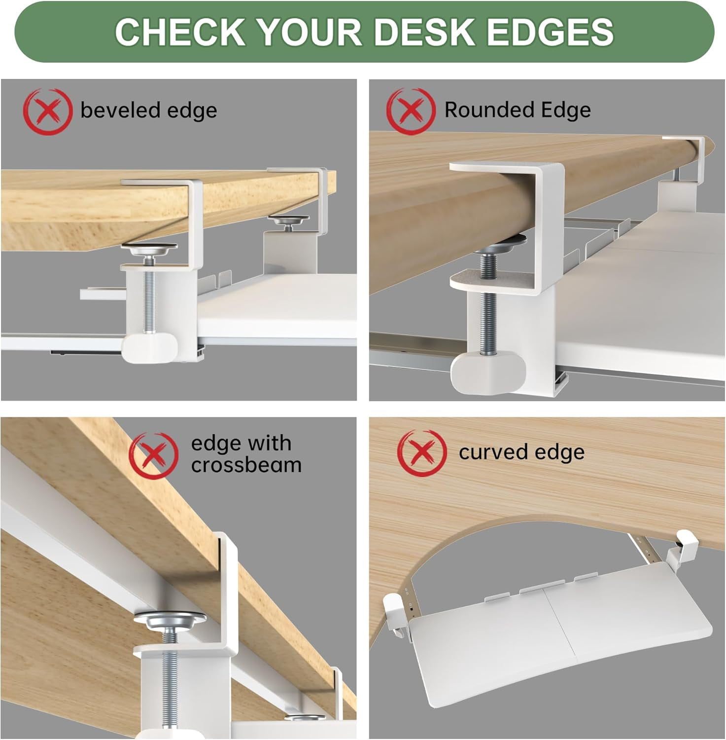 Extra Large Under Desk Keyboard Tray - Slide Out Ergonomic Computer Drawer with Sturdy C-Clip Mount, 31.5" x 11.8" White for Home Office & Gaming