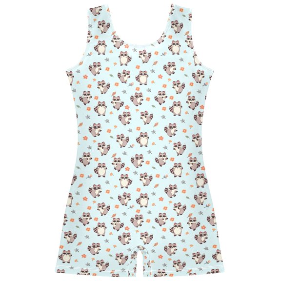 Gymnastics Leotard Sleeveless Raccoon Flowers Stretchy Dance Bodysuit Breathable Athletic Ballet Yoga Outfit for Ages 3-14