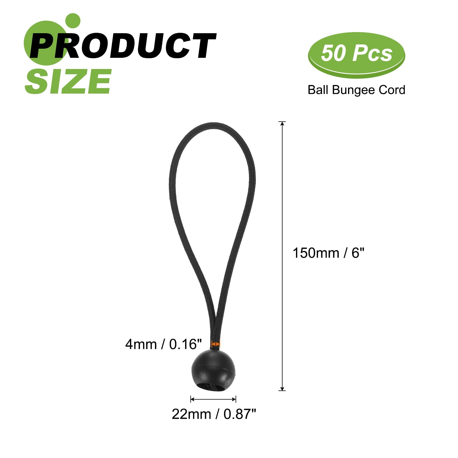 Ball Bungee Cord 6 Inch, 50 Pcs Bungee Cords with Balls Canopy Tarp Tie Downs Cords Elastic String for Outdoor Camping Cargo Shelter Tent Poles, Black