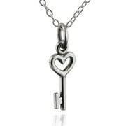 FASHIONJUNKIE4LIFE Sterling Silver Tiny Heart Skeleton Key Charm Necklace, 18" Chain