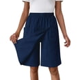 thumbnail image 2 of Endives Women's Linen Short Solid Color with Pocket Casual Shorts with Skirt Pants Women's Casual Pants Summer Dark Blue, 2 of 6