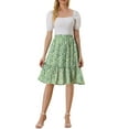 thumbnail image 2 of INSPIRE CHIC Women's Skirts Elastic Waist A-Line Flowy Tiered Ruffle Floral Midi Skirt Green M, 2 of 6