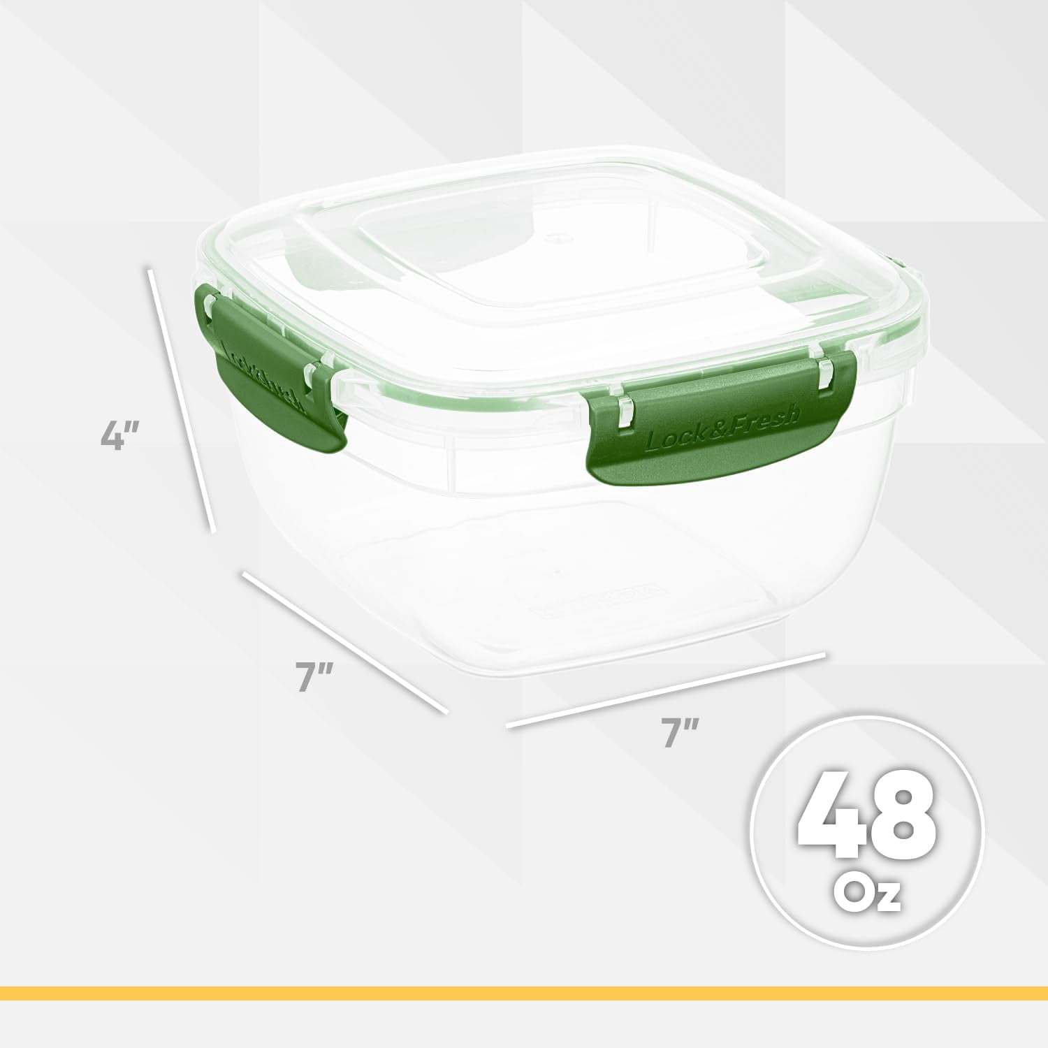 Superio Lock and Fresh Airtight Food Storage Containers with Lids for Kitchen Pantry Organization , BPA Free, Lunch, and Meal Prep Plastic Containers, 48 oz. Square Sealed Container, Green, 6 pack
