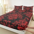 thumbnail image 3 of jejeloiu Rustic Victorian Floral Queen Sheet Sets,Magic Cartoon Dragon Flat Sheet,Red Damask Baroque Queen Fitted Sheet For Teens,Breathable Home Decor,4-Piece, 3 of 7
