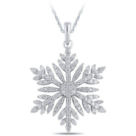 1/2 Carat T.W. Sterling Silver Snowflake Pendant, 18 Chain