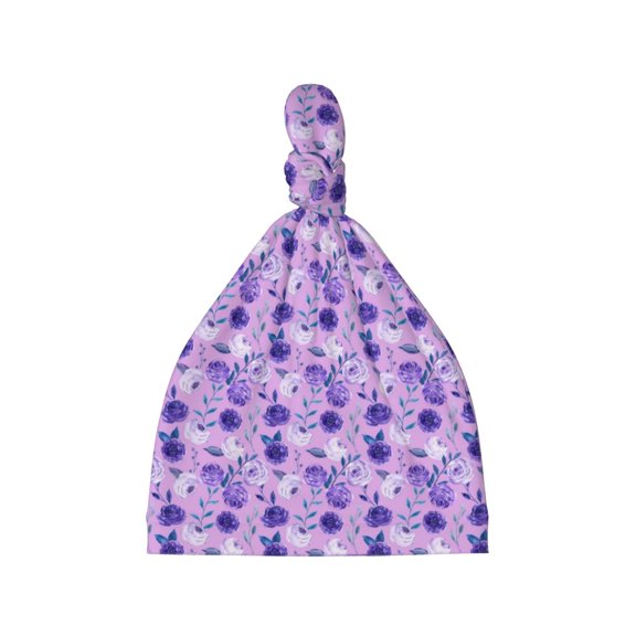Balery Violet Pattern Baby Beanie, Knotted Baby Hat, Infant Hat, Newborn Beanie, Adjustable Beanie, Baby Cap, Newborn Headwear
