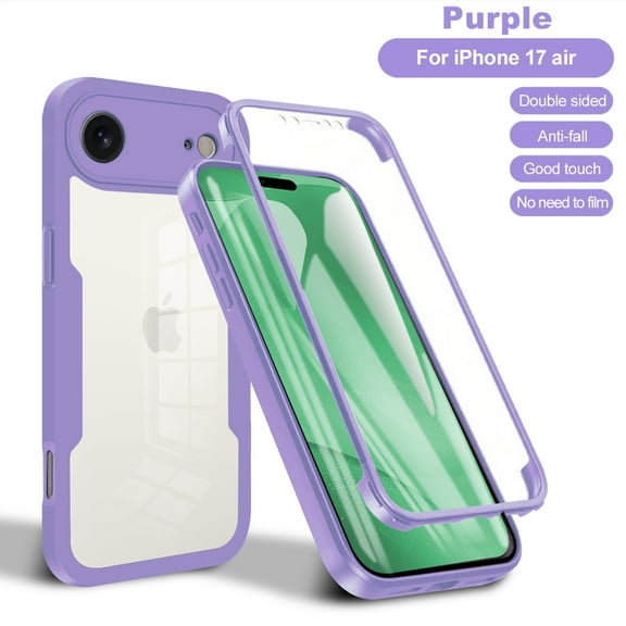 Clear Phone Case for iPhone 17 Air with Built-in Screen Protector, Dual-Layers Rugged Clear Acrylic Back TPU Bumper Full Body Shockproof Protective Cover for iPhone 17 Air, Purple