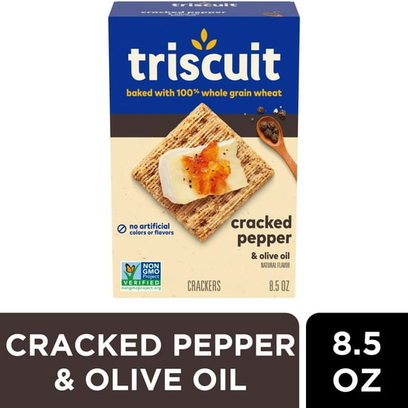 Pack of 4 Triscuit Cracked Pepper & Olive Oil Whole Grain Wheat Crackers, 8.5 oz (packaging may vary)